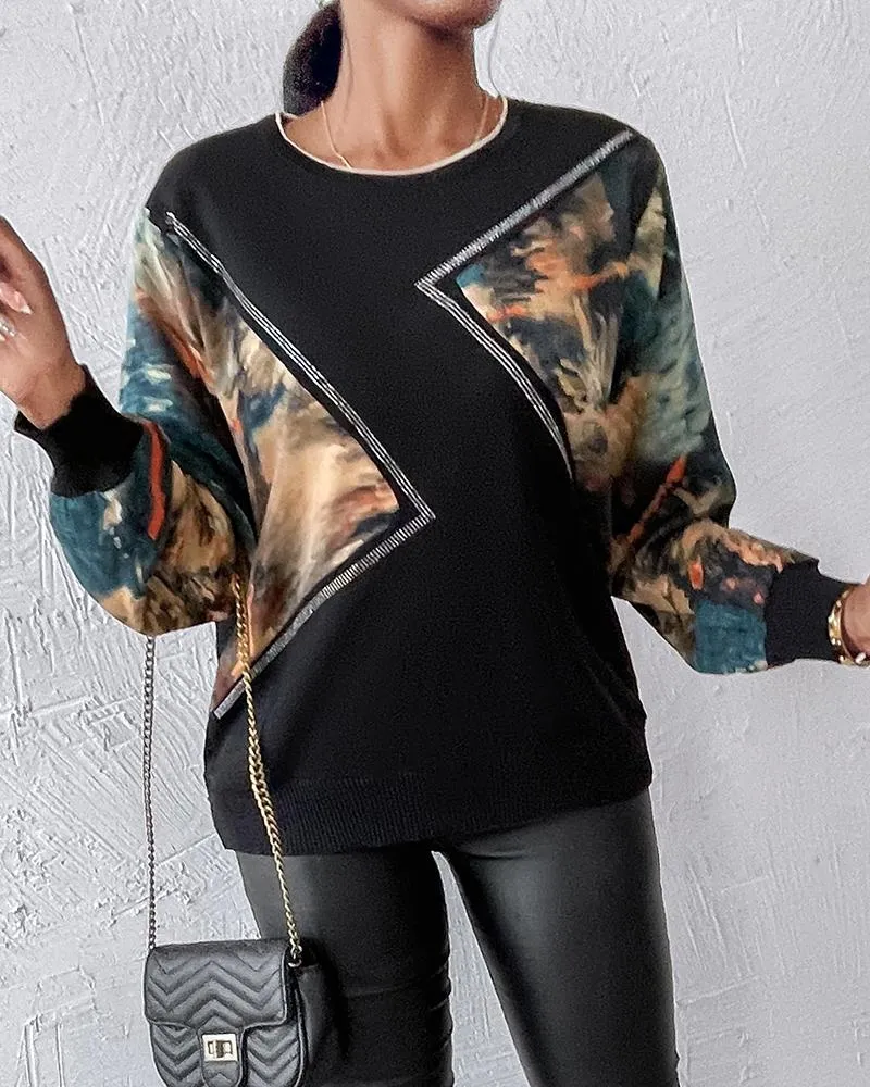 Abstract Tie Dye Pattern Pullover Sweater Cewneck Long Sleeve Tops