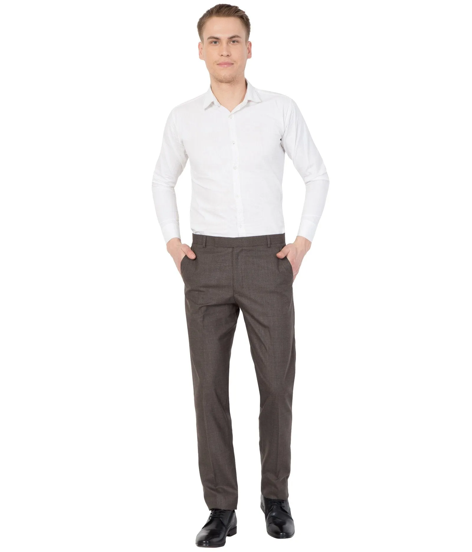 American-Elm Men Redish Brown Cotton Formal Trouser