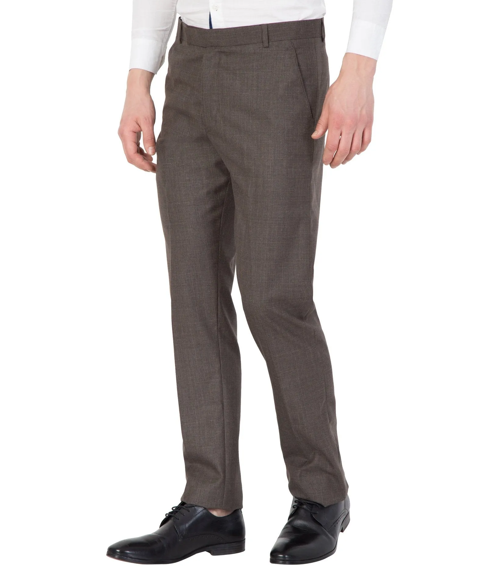 American-Elm Men Redish Brown Cotton Formal Trouser