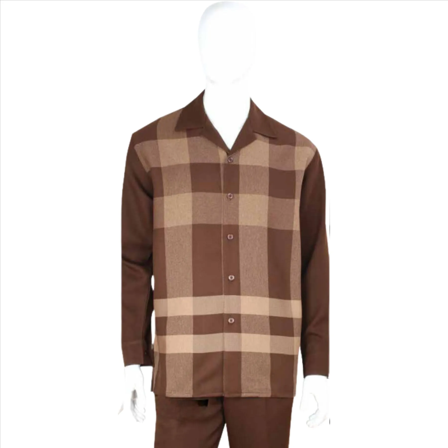 Apollo King Royal Diamond Mens Brown Check 2 Piece Long Sleeve Walking Suit