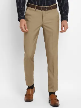 Beige Self Design Slim Fit Trouser