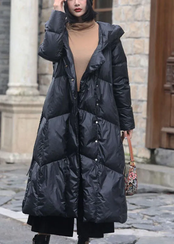 Chic Black hooded Casual Pockets Winter Duck Down Coats