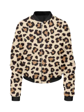 Chic Leopard Print Brown Bomber Jacket