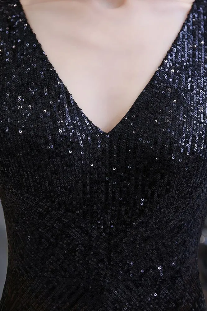 Chic Shining V-neck Silver Sequin Sleeveless Prom Jumpsuit