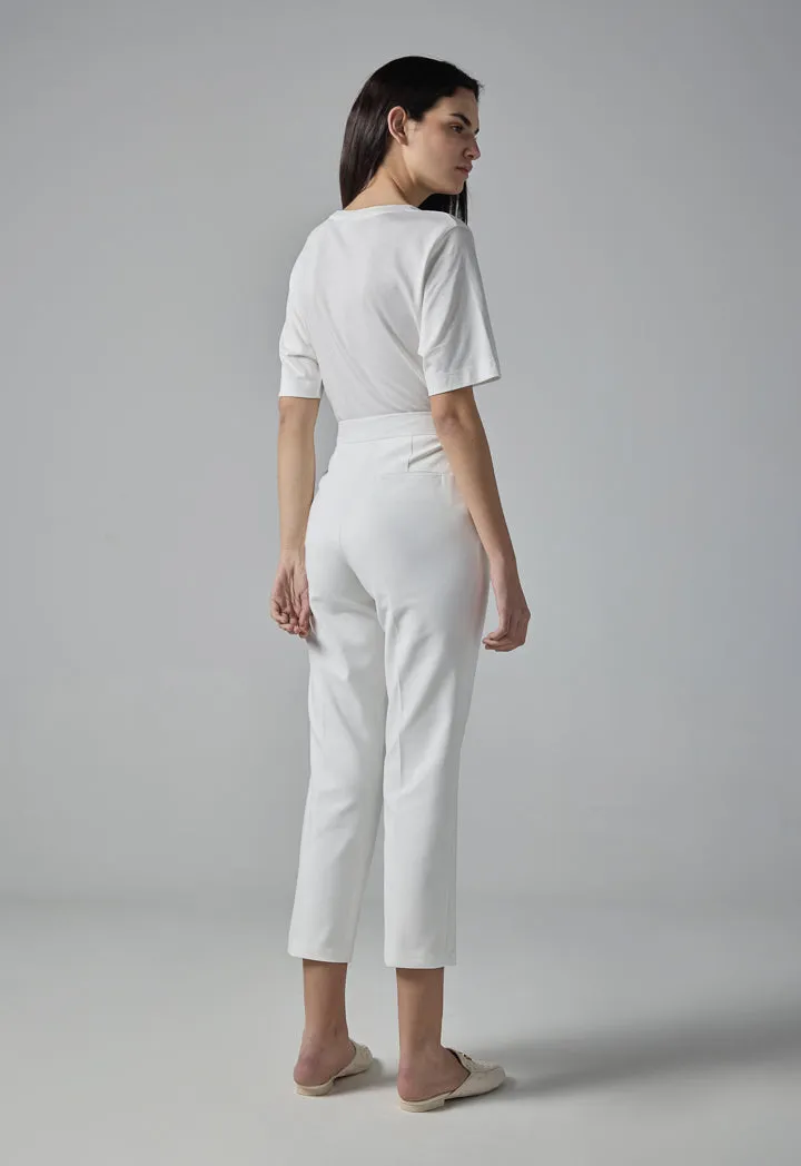 Choice Peg Leg High Waist Trousers Off White