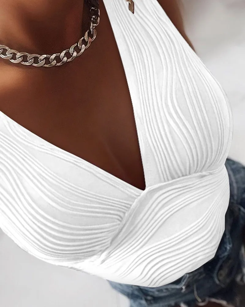 Deep V Neck Textured Tank Top