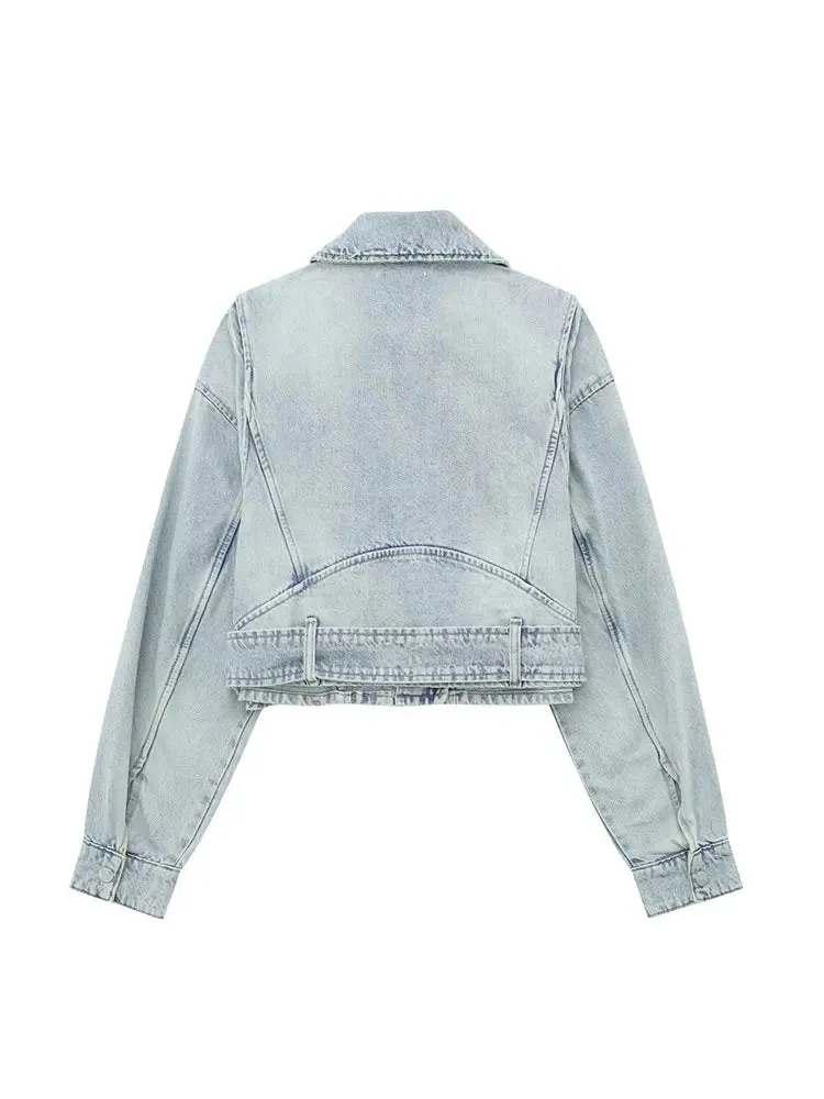 Denim Coat Lapel Long Sleeve Short Jacket Lady Chic Streetwear Jacket