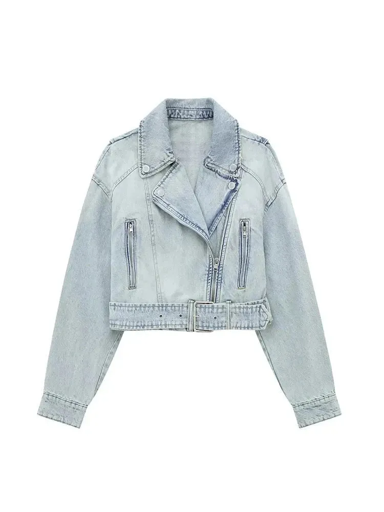 Denim Coat Lapel Long Sleeve Short Jacket Lady Chic Streetwear Jacket