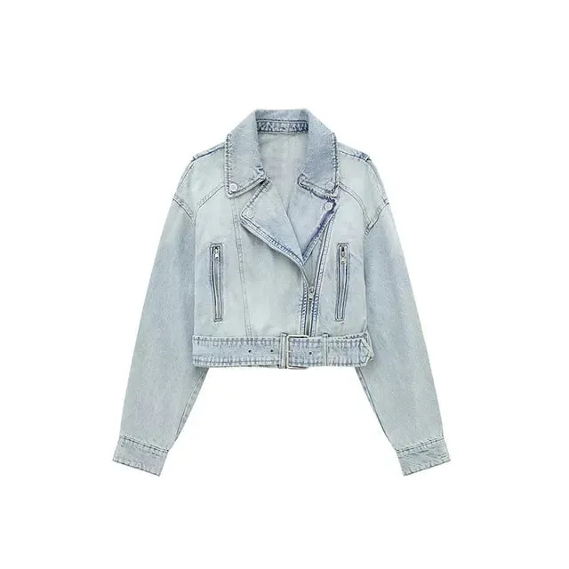 Denim Coat Lapel Long Sleeve Short Jacket Lady Chic Streetwear Jacket