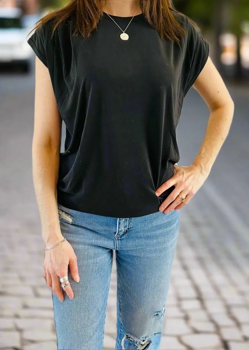 EASY BREEZY BLACK JERSEY TOP