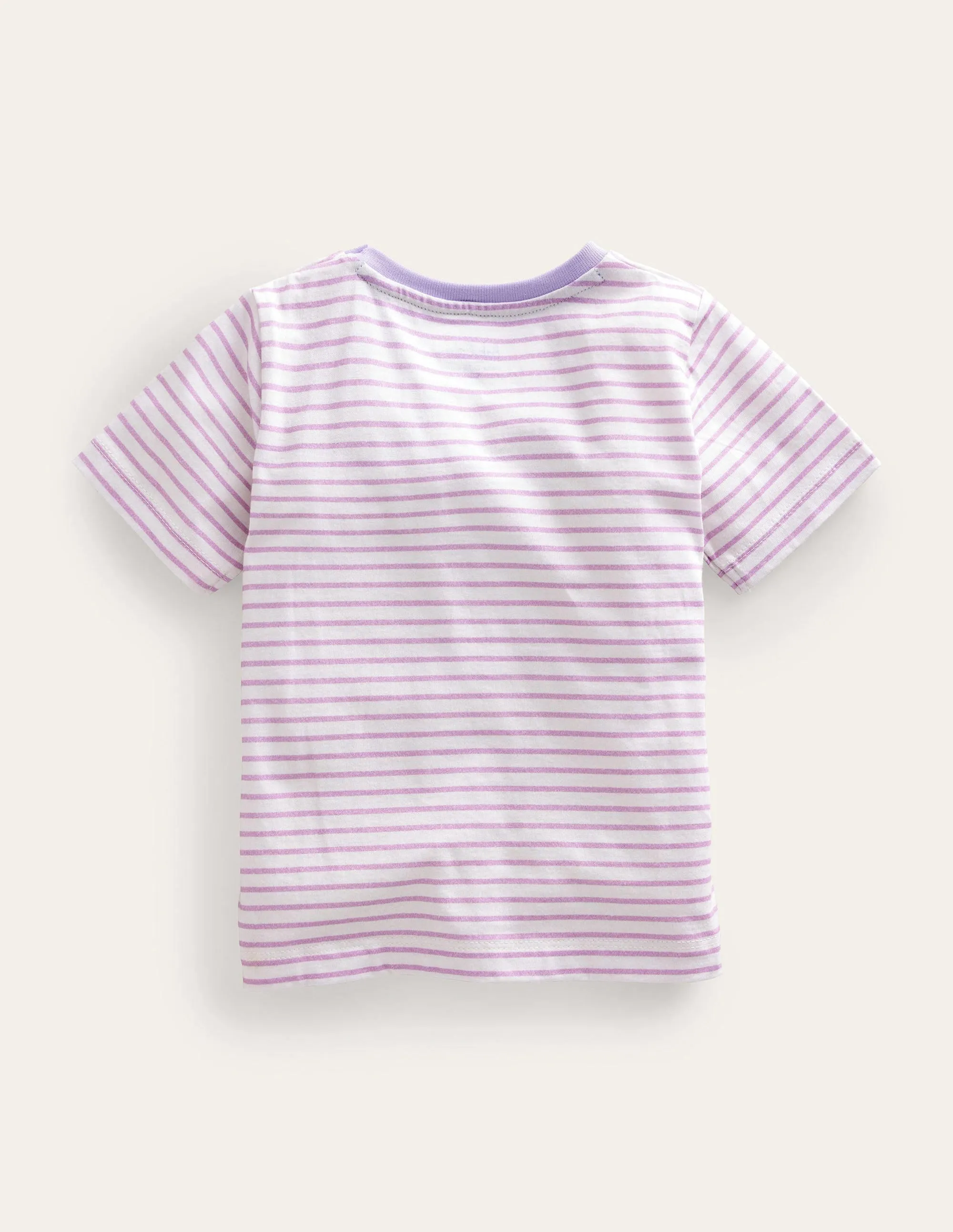 Embroidered Graphic T-shirt-Ivory/Soft Lavender Smile