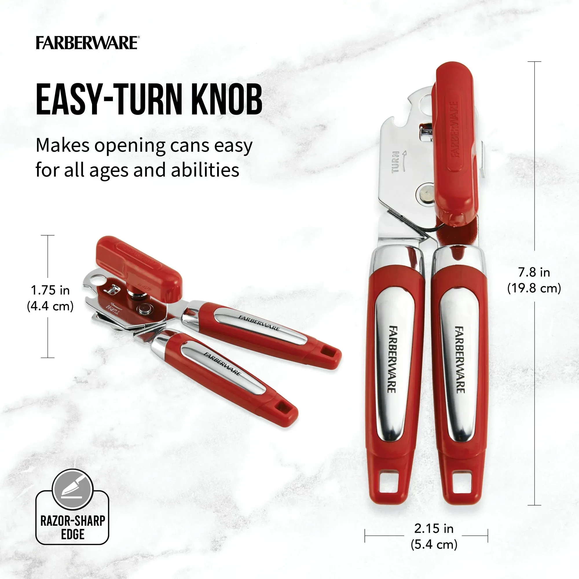 Farberware Professional Can Opener with Built-in Bottle Opener in Red