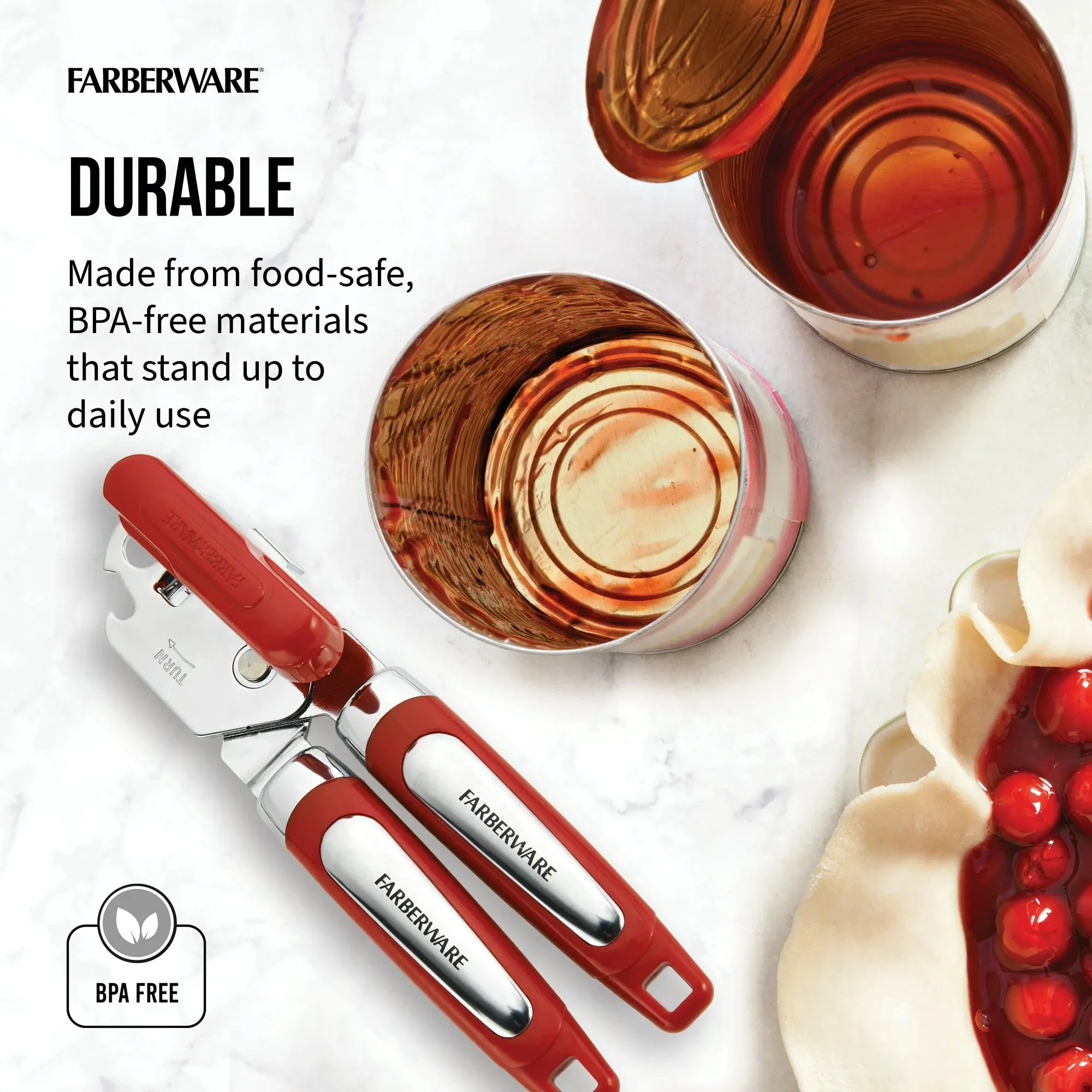 Farberware Professional Can Opener with Built-in Bottle Opener in Red