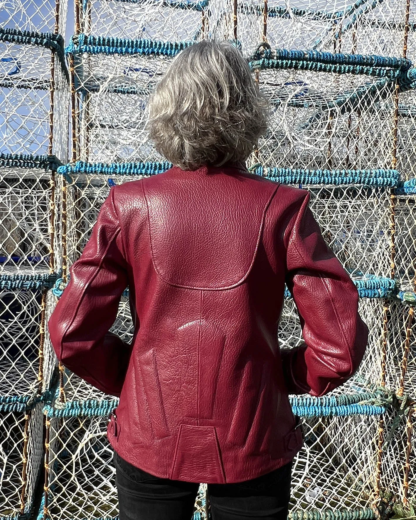 JENKA Ladies' Leather Biker Jacket / Burgundy Grain