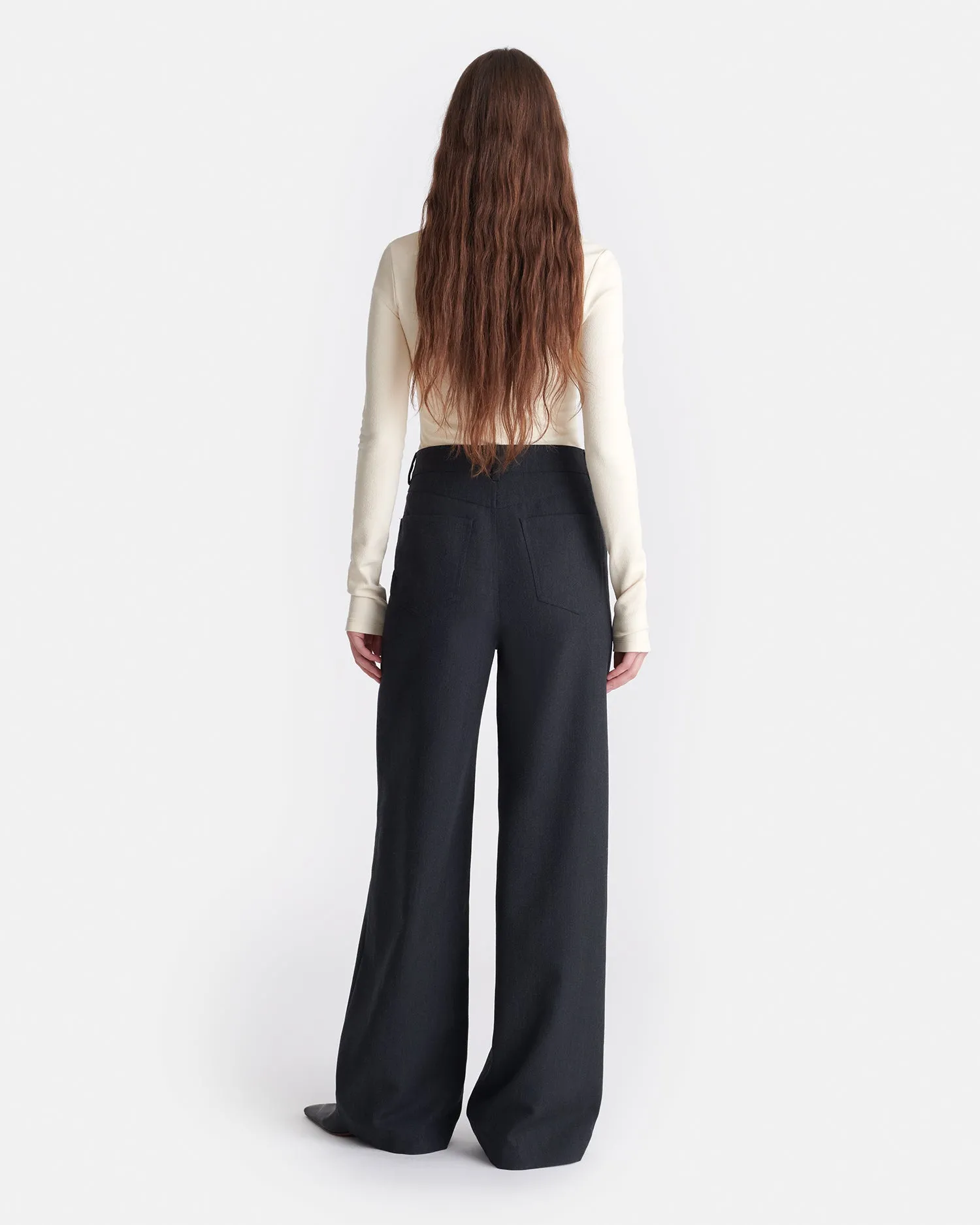 Korina - Wool Twill Wide-Leg Pants - Grey Melange