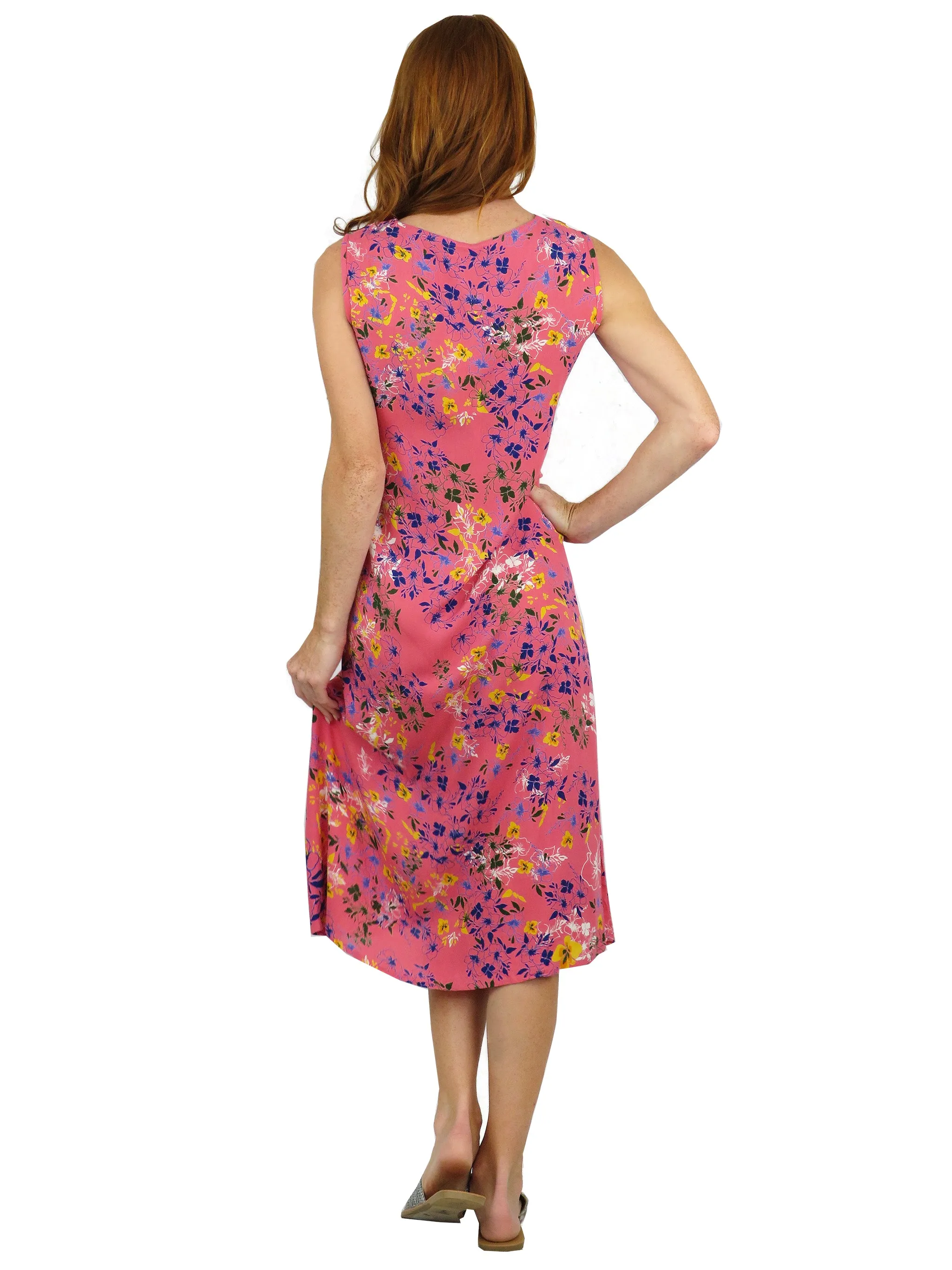 La Cera Sleeveless V-Neck Vibrant Floral Dress