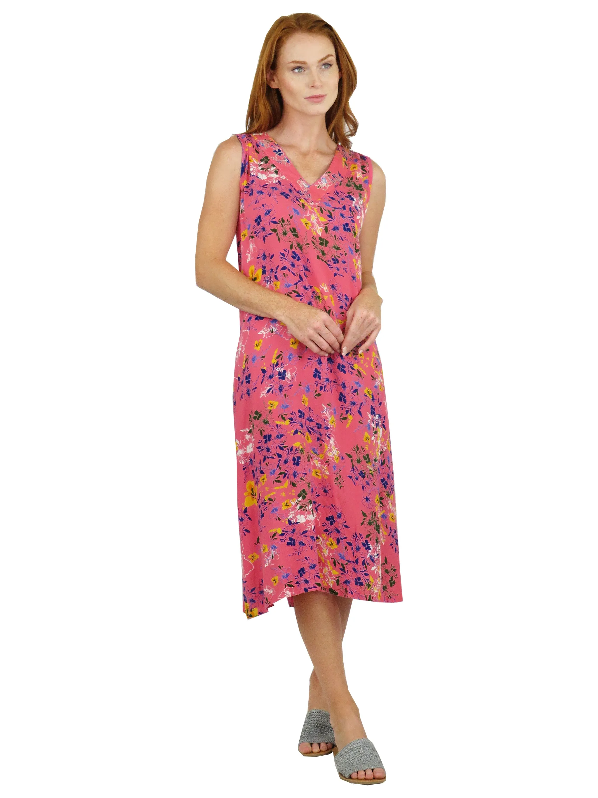 La Cera Sleeveless V-Neck Vibrant Floral Dress