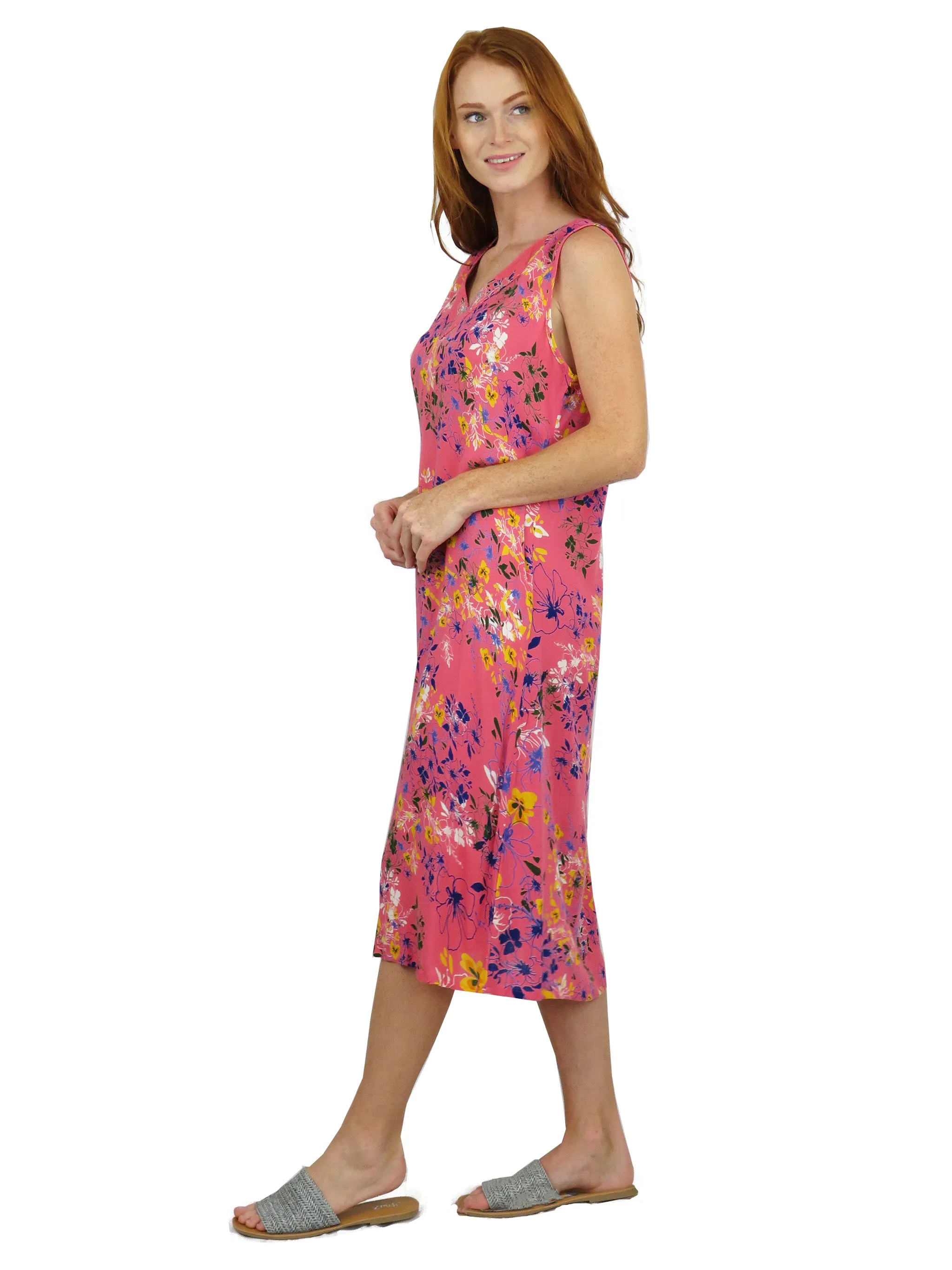 La Cera Sleeveless V-Neck Vibrant Floral Dress