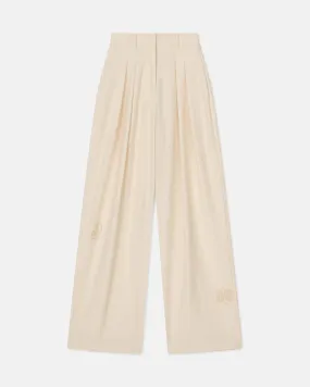 Marika - Embroidered Slub Pants - Creme