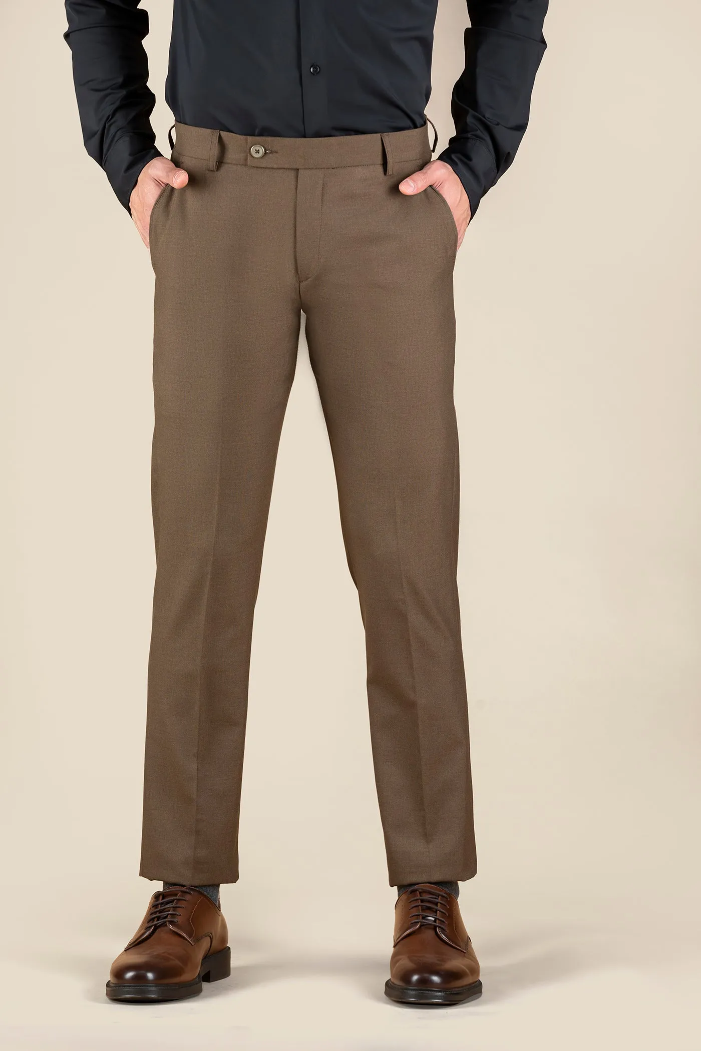 Men's Brown Solid Formal Trousers