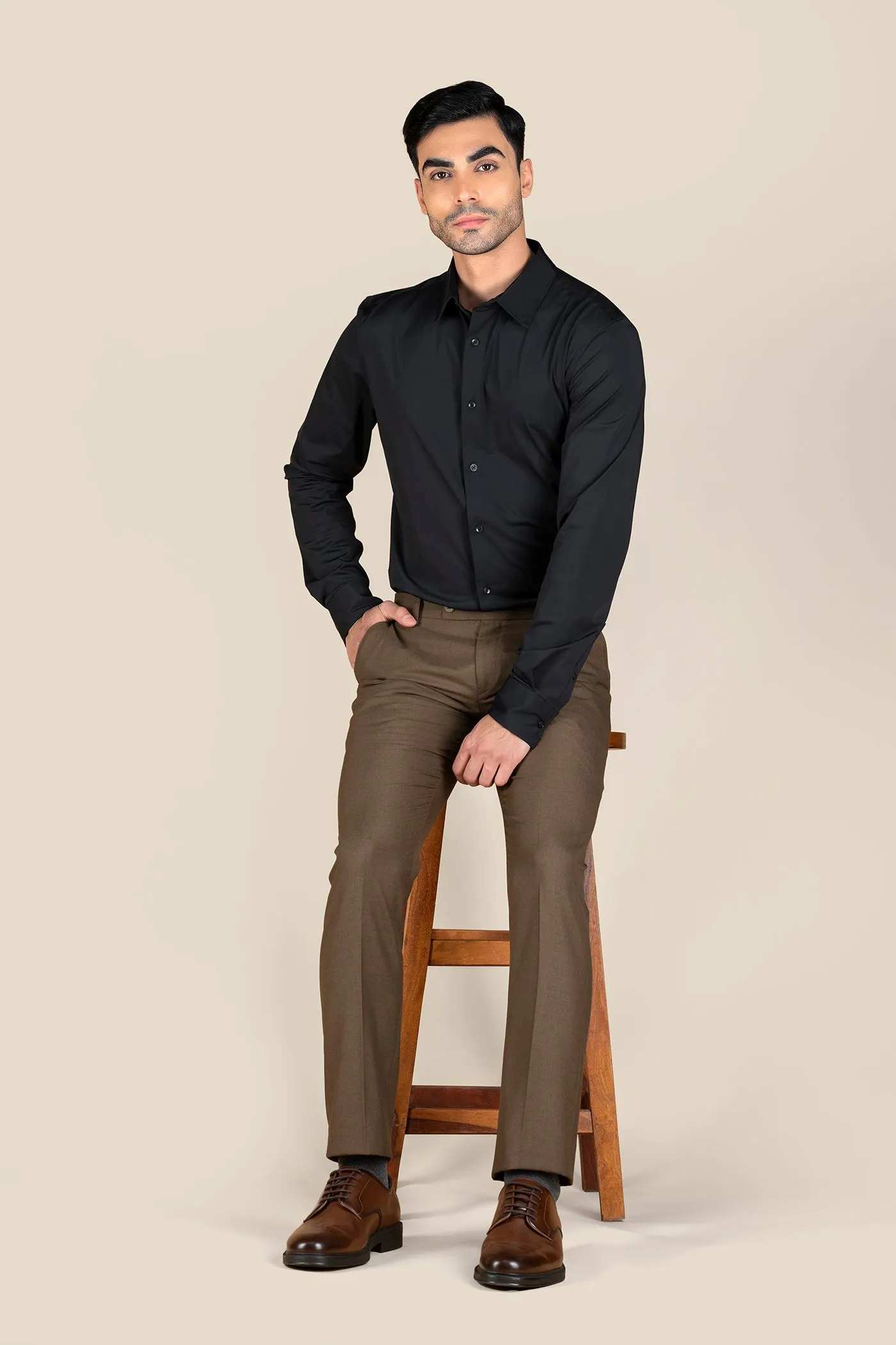 Men's Brown Solid Formal Trousers