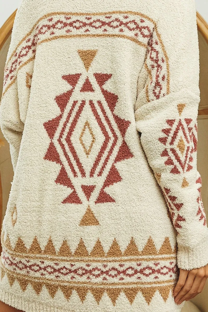 Oatmeal Aztec Pattern Cozy Cardigan