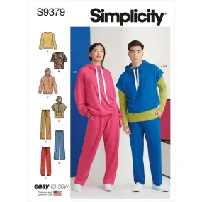 Simplicity Sewing Pattern S9379 Unisex Oversized Knit Hoodies, Pants and Tees