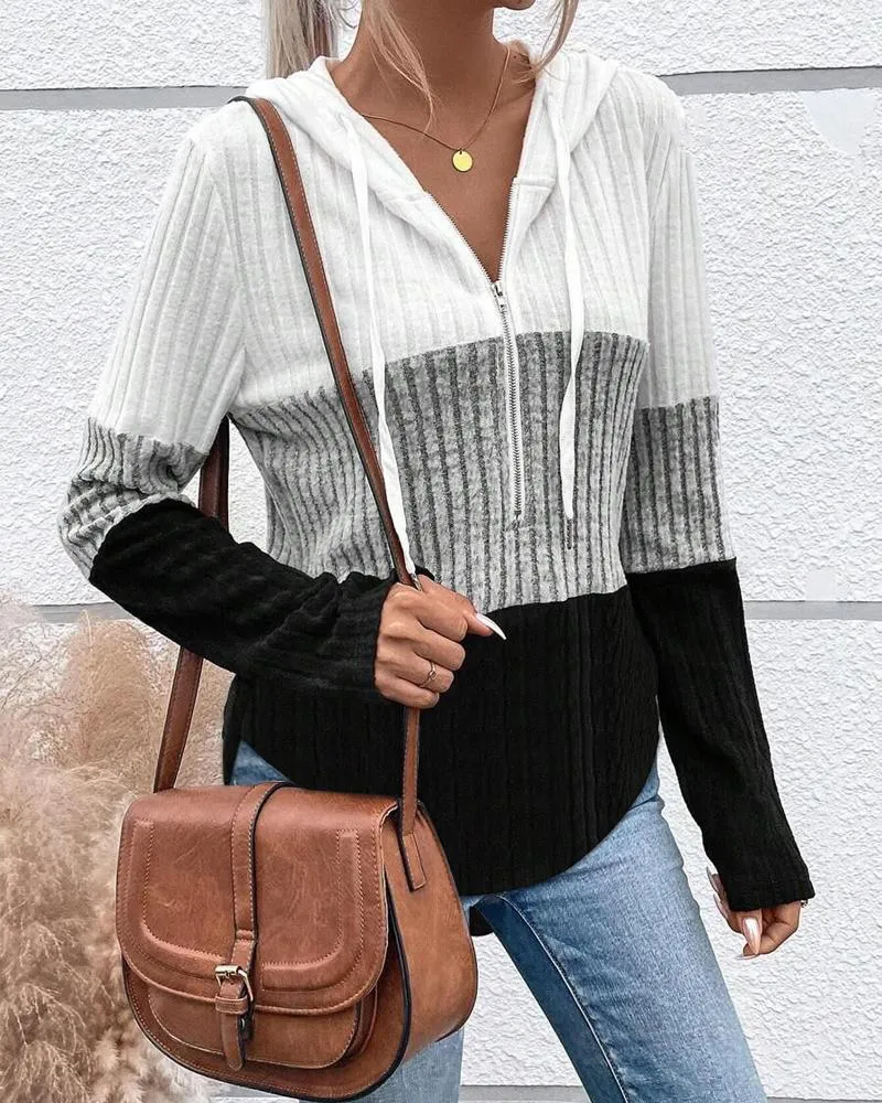 Striped Colorblock Half Zip Up Hoodie Casual Long Sleeve Pullover Tops