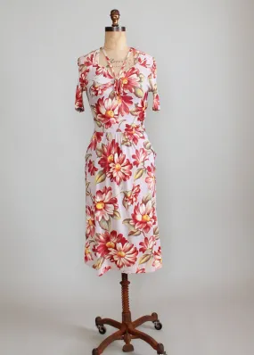 Vintage Early 1940s Floral Rayon Jersey Dress