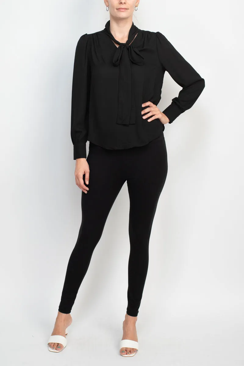 Zac & Rachel tie neck long sleeve solid crepe chiffon top