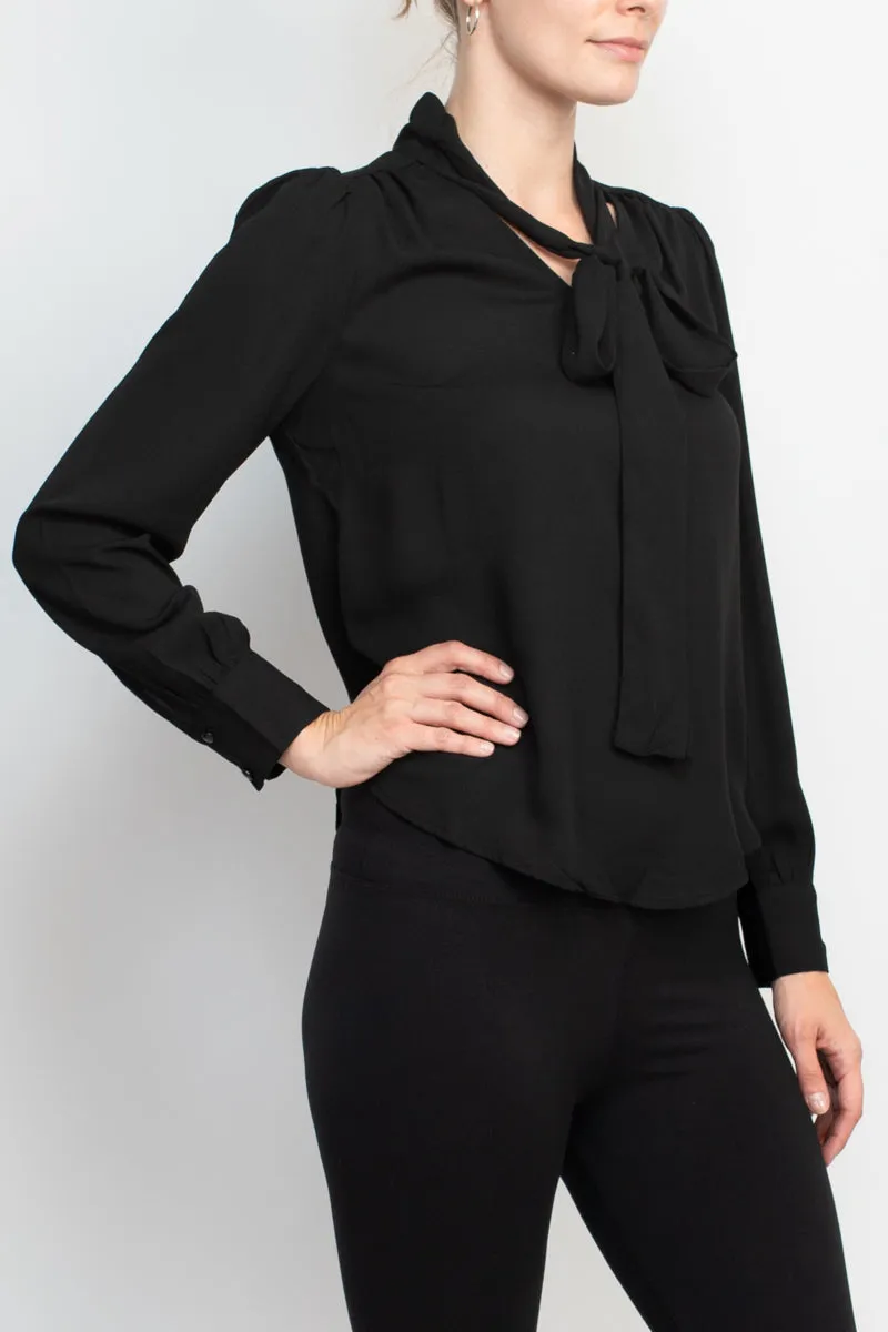 Zac & Rachel tie neck long sleeve solid crepe chiffon top