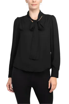 Zac & Rachel tie neck long sleeve solid crepe chiffon top