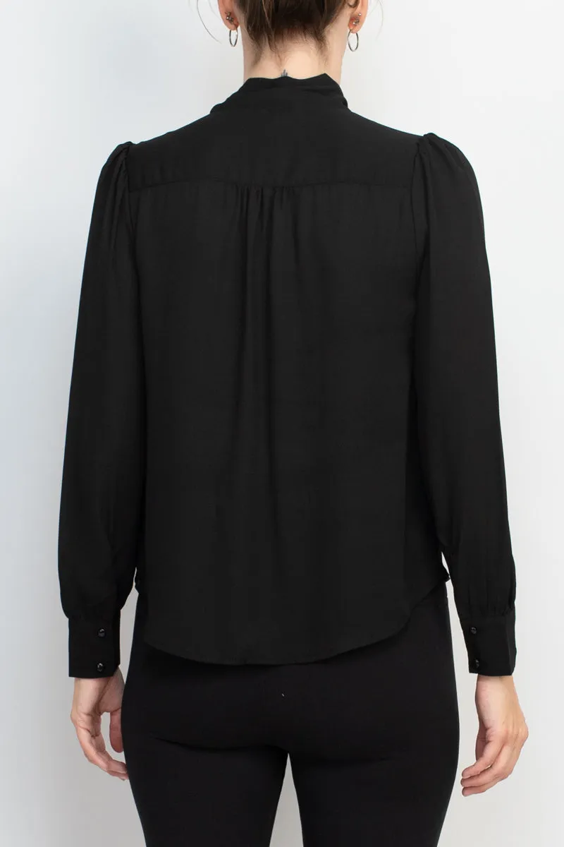 Zac & Rachel tie neck long sleeve solid crepe chiffon top