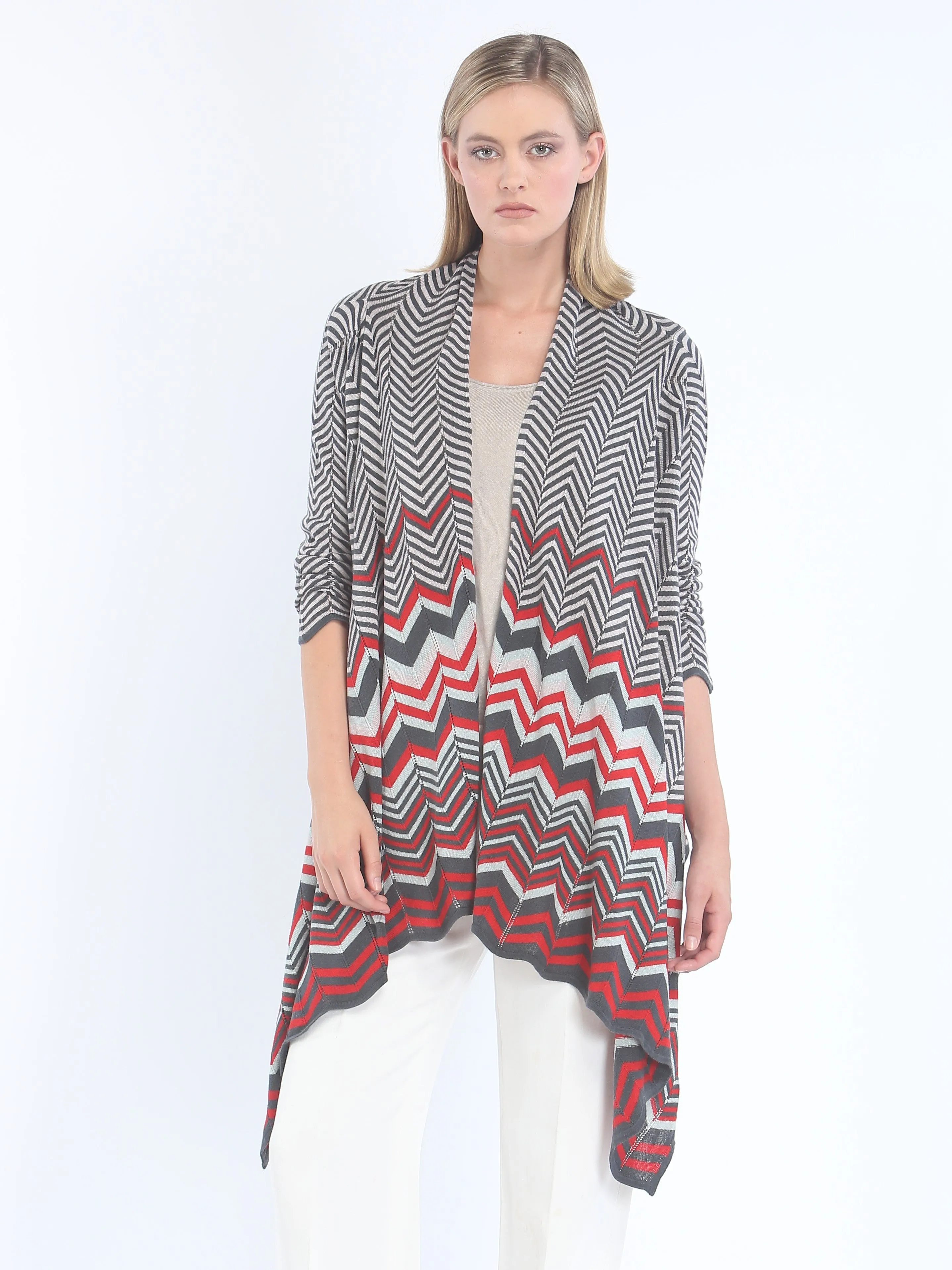 Zig-Zag Sleeved Wrap Cardigan