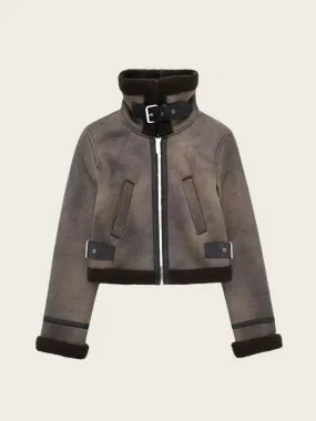 Zyanya Faux Leather Sherpa Aviator Jacket